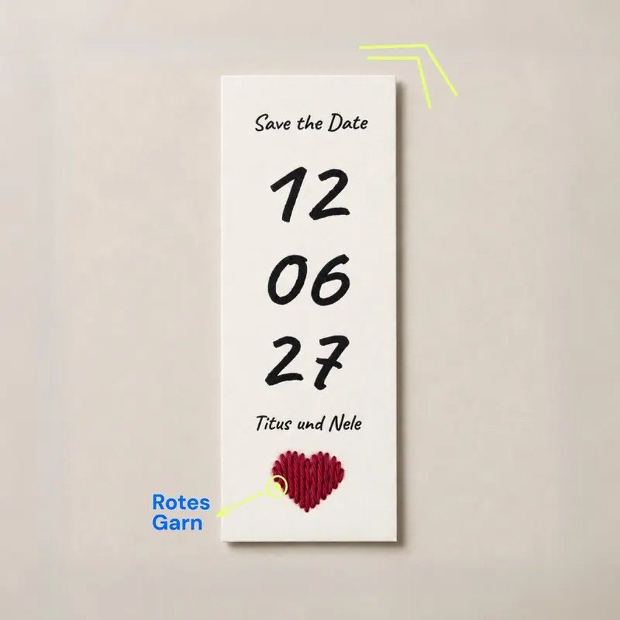 Save the Date Karte mit gesticktem Herz
