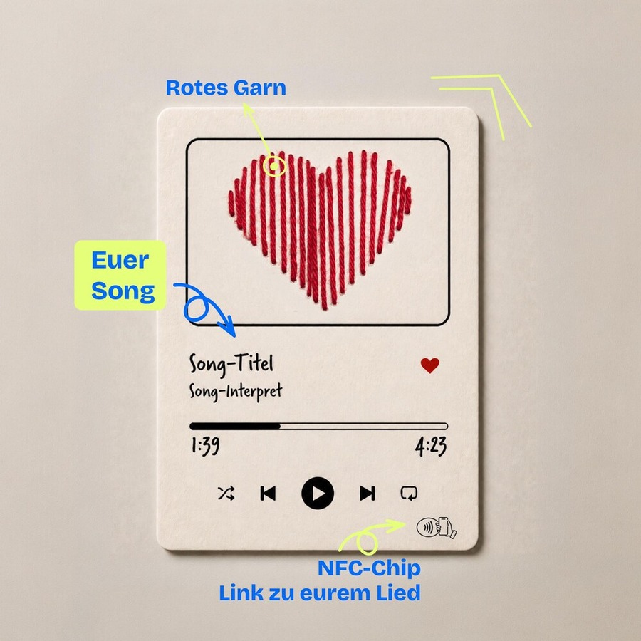 Songkarte mit gesticktem Herz und NFC Chip